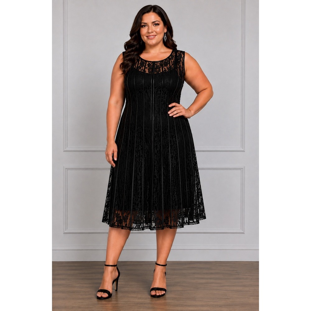 J.R. Nites by Carollin Black Sheer Lace Dress 18W Plus Size Unlined Cocktail